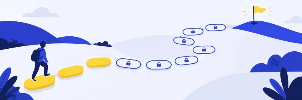 Un camino de píldoras que se van abriendo hasta una meta, como un itinerario de microlearning.